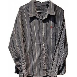 Tony Hawk Men's Gray Striped Button Down Shirt Size XL